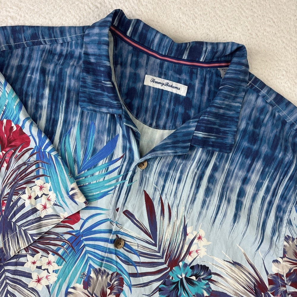 TOMMY BAHAMA Silk Hawaiian Button Shirt Mens XL Floral Colorful Camp Collar SS